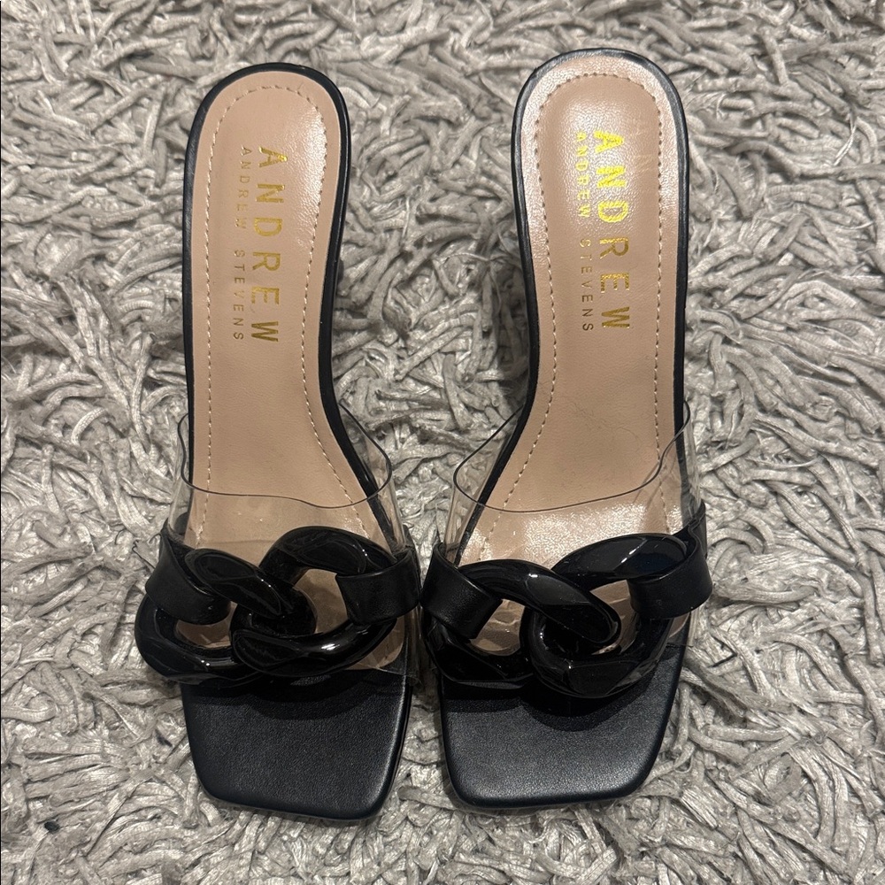 Andrew Stevens Black Chain Detail Mules Size 6